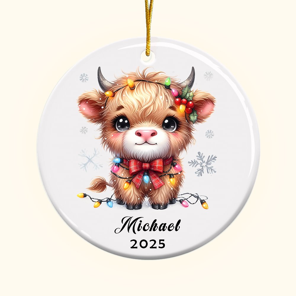 Ornement de Noël personnalisé en céramique avec photo et nom Décoration de l'arbre de Noël Cadeau d'anniversaire pour les enfants