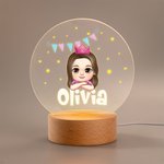 Fantasía personalizada Estrellas Colorín Dibujos Animados Niña Niño LED Luz de Noche con Base de Madera y Nombre Cumpleaños Decoración de Habitación Regalo para Niños