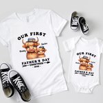 Personalized Cute Highland Cow 100% Cotton Baby Onesie T-shirt Parent-child Clothing with Name and Year First Father's Day Gift for Newborn New Dad