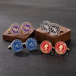 Personalizzato Multi-color Monogram iniziale Un paio di gemelli incisione legno Box Matrimonio Anniversario regalo per gli uomini
