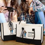 Personalized Cartoon Seester Canvas Large Tote Bag with Name Travel Accessory Birthday Anniversary Gift for Sister Besties Women