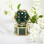 Personalized Elegant Portable Hexagonal Glass Ring Box with Text and Moss Decor Wedding Anniversary Gift for Couple