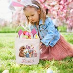 Personalized Cute Egg Hunter Bunny Bucket Bag with Name Easter Party Hunt Basket Holiday Birthday Gift for Boys Girls