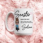 Personalisierte Seester Cartoon Charakter 11oz 15oz Keramik Becher mit Namen Freundschaft Jahrestag Geburtstag Geschenk für Schwestern Besites Frauen