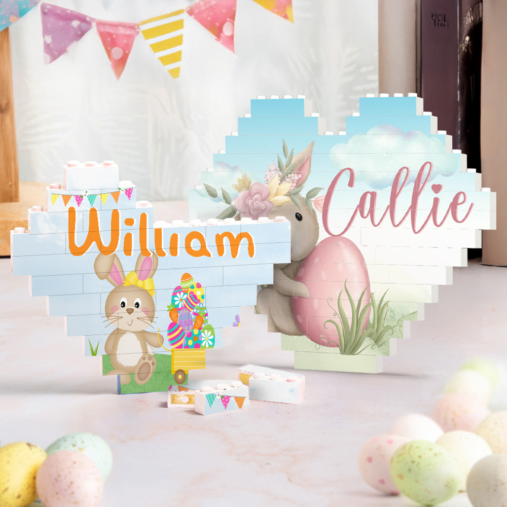 Puzzle de construction en forme de coeur avec nom Cadeau d'anniversaire de Pâques pour enfants