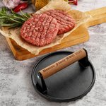 Personalized Iron Burger Weight Meat Press with Engraved Text Wooden Handle Barbecue Party Father's Day Gift for BBQ Cooking Lover