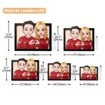 Portrait à Cadre en Bois Personnalisé de Personnage Cartoon et Nom avec Support Lumière LED à Choix Cadeau St-Valentin pour Couple