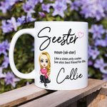 Personalisierte Seester Cartoon Charakter 11oz 15oz Keramik Becher mit Namen Freundschaft Jahrestag Geburtstag Geschenk für Schwestern Besites Frauen