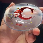 Personalised Christmas Hat Sweater Santa Faux Glitter Initial Ornament with Name and Date Holiday Tree Decor Christmas Party Gift for Family Kids