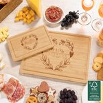Planche à découper pour charcuterie en bambou FSC avec nom, date et jus de fruit Cadeau de pendaison de crémaillère pour couple