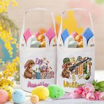Personalized Cute Egg Hunter Bunny Bucket Bag with Name Easter Party Hunt Basket Holiday Birthday Gift for Boys Girls