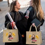 Personalized Cartoon Graduate Character Large Jute Tote Bag with Name Graduation Birthday Gift for Women Girls