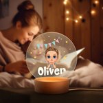 Fantasía personalizada Estrellas Colorín Dibujos Animados Niña Niño LED Luz de Noche con Base de Madera y Nombre Cumpleaños Decoración de Habitación Regalo para Niños
