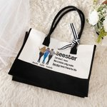 Personalized Cartoon Seester Canvas Large Tote Bag with Name Travel Accessory Birthday Anniversary Gift for Sister Besties Women