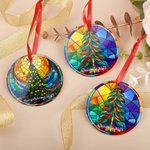 Personalisierte Glasmalerei Weihnachtsbaum Merry & Bright Keramik Ornament mit Text Vibrant Color Holiday Decor Religiöse Weihnachtsgeschenk für Familie