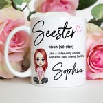 Personalisierte Seester Cartoon Charakter 11oz 15oz Keramik Becher mit Namen Freundschaft Jahrestag Geburtstag Geschenk für Schwestern Besites Frauen