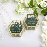 Personalized Elegant Portable Hexagonal Glass Ring Box with Text and Moss Decor Wedding Anniversary Gift for Couple
