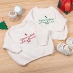 Gepersonaliseerde My First Christmas Gebreide Lange Mouwen Sweater met Geborduurde Naam en Kerstmuts Set Kerst Outfit Cadeau voor Baby Jongens Meisjes