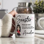 Personalisierte Seester Cartoon Charakter 11oz 15oz Keramik Becher mit Namen Freundschaft Jahrestag Geburtstag Geschenk für Schwestern Besites Frauen