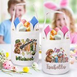 Personalized Cute Egg Hunter Bunny Bucket Bag with Name Easter Party Hunt Basket Holiday Birthday Gift for Boys Girls
