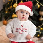 Gepersonaliseerde My First Christmas Gebreide Lange Mouwen Sweater met Geborduurde Naam en Kerstmuts Set Kerst Outfit Cadeau voor Baby Jongens Meisjes