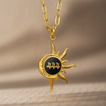 Personalized Angel Number Sun and Moon Energy Gemstone Necklace with Text Birthday Anniversary Gift for Mystery Numerology Lover