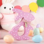 Personalized Cute Bunny Flowers Spots Stripes Wooden Easter Egg Holder with Name Tag Party Decor Birthday Holiday Gift for Kids
