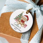 Personalized Teddy Bear with Santa Hat Ceramic Christmas Ornament with Name First Christmas Tree Decor Gift for Baby Boys Girls
