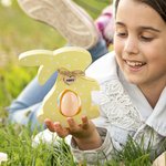 Personalized Cute Bunny Flowers Spots Stripes Wooden Easter Egg Holder with Name Tag Party Decor Birthday Holiday Gift for Kids