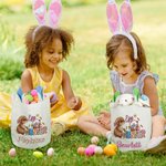 Personalized Cute Egg Hunter Bunny Bucket Bag with Name Easter Party Hunt Basket Holiday Birthday Gift for Boys Girls