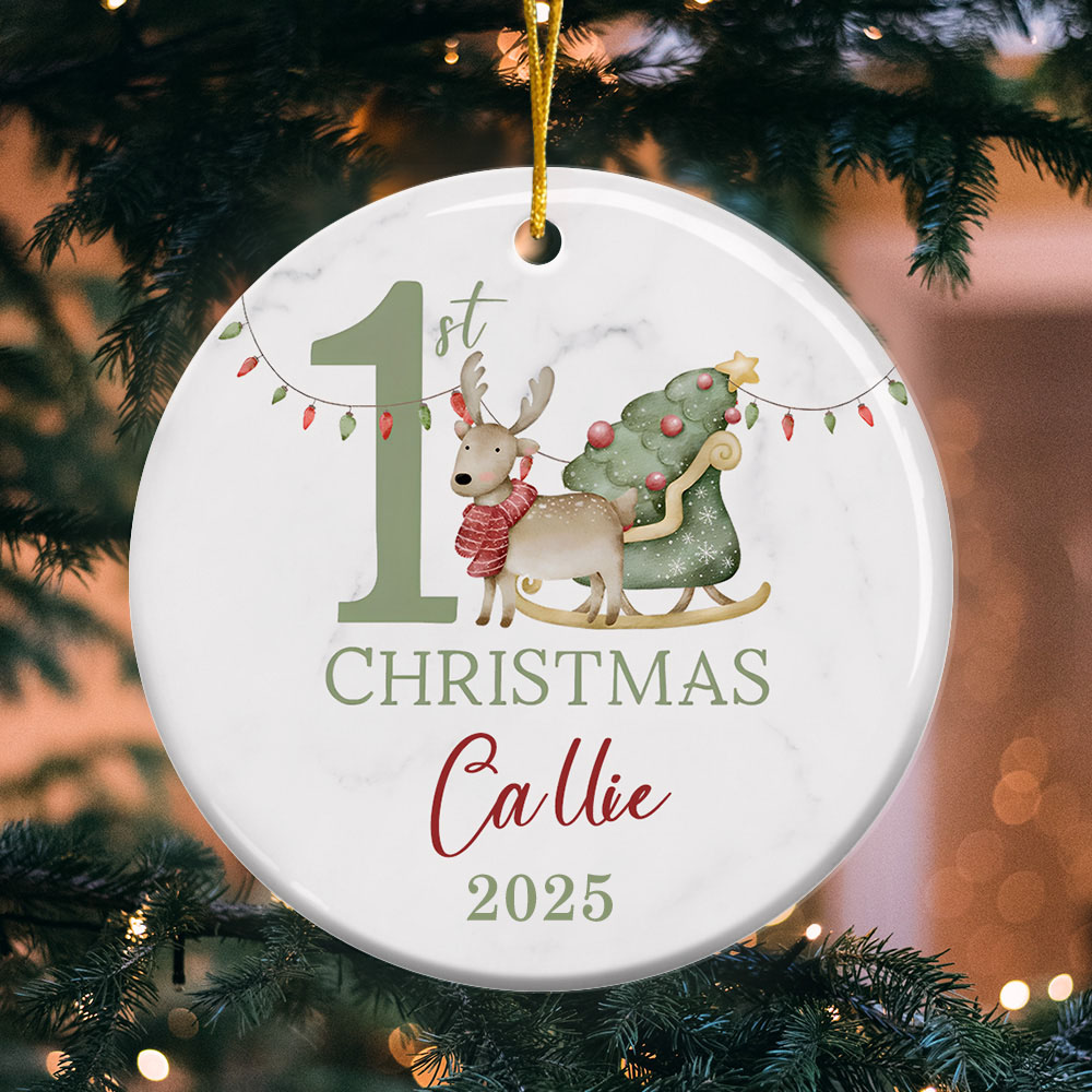 Ornement personnalisé en céramique avec nom et année pour le 1er Noël de bébé Décoration de l'arbre de Noël Douceur de bébé Cadeau de Noël pour les nouveaux-nés
