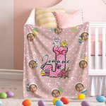 Personalisierte bunte Polka Dot Bunny Chick Initial 1-3 Gesicht Fotos weiche Decke mit Namen Home Decor Ostern Party Geschenk für Kinder