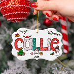 Personalised Snowman Christmas Tree Doodle Letter Ceramic Christmas Ornament with Name Year and 3 Lanyards Christmas Home Decor Gift for Family