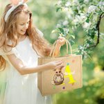 Personalized Watercolor Bunny Cute Rabbit Floral Initial Large Jute Tote Bag with Name Easter Egg Hunt Basket Holiday Party Favors Gift for Kids