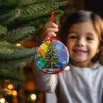 Personalisierte Glasmalerei Weihnachtsbaum Merry & Bright Keramik Ornament mit Text Vibrant Color Holiday Decor Religiöse Weihnachtsgeschenk für Familie