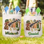 Personalized Cute Egg Hunter Bunny Bucket Bag with Name Easter Party Hunt Basket Holiday Birthday Gift for Boys Girls