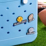 Personalized 3D Sports Softball Soccer Ball Bag Charm with Name Accessory for Bogg Game Day Team Birthday Gift for Sports Lovers