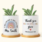 Personalized It Takes A Big Heart To Shape Little Minds Ceramic Plant Pot with Bamboo Base and Name Appreciation Back to School Gift for Teacher
