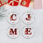 Personalised Christmas Hat Sweater Santa Faux Glitter Initial Ornament with Name and Date Holiday Tree Decor Christmas Party Gift for Family Kids
