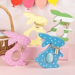Personalized Cute Bunny Flowers Spots Stripes Wooden Easter Egg Holder with Name Tag Party Decor Birthday Holiday Gift for Kids