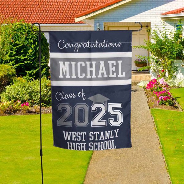 Gepersonaliseerde Dubbelzijdige Afstudeer Tuinvlag met Naam en Klas van 2025 Multicolor Tuin Portiek Decoratie Cadeau voor Afgestudeerden Senioren