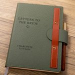 Personalised Letters to Bride Leather A5 Lined Journal Notebook and Pen Set with Engraved Name and Date Bridal Shower Wedding Gift for Her