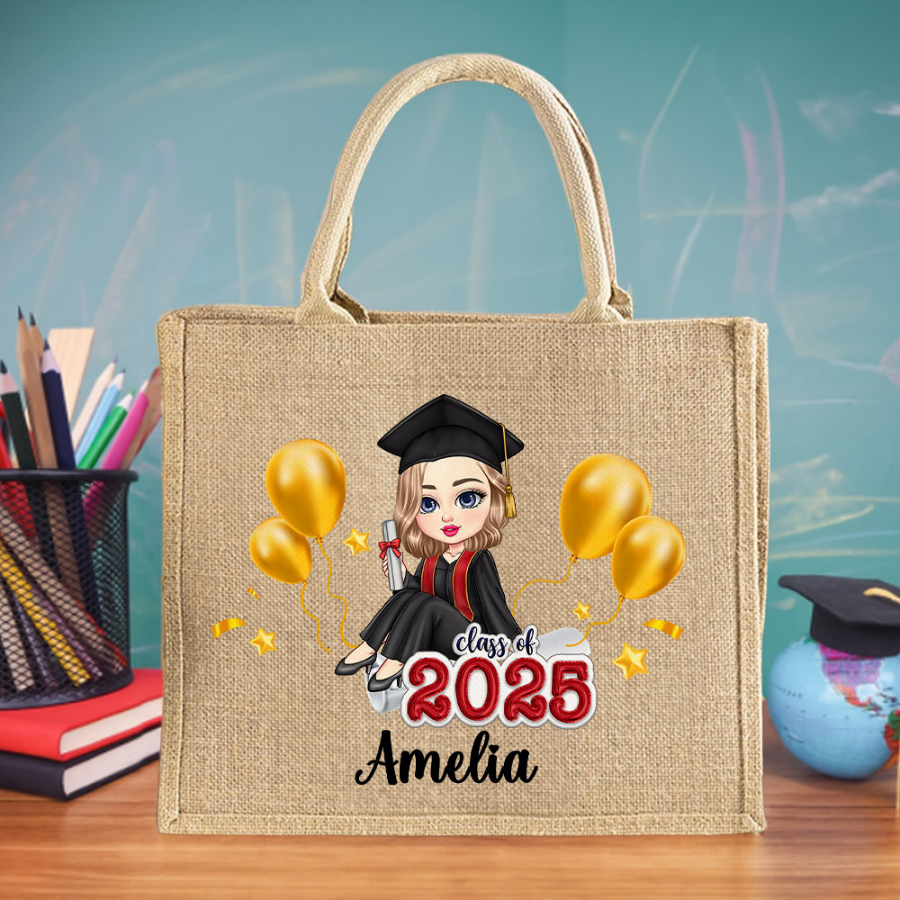 Sac en toile de jute personnalisé avec nom Graduation Birthday Gift for Women Girls