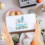 Personalized Cute Easter Bunny Ears Eggs Bow Food-grade Metal Biscuit Tin Storage Box with Name Easter Party Favor Gift for Kids
