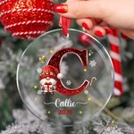 Personalised Christmas Hat Sweater Santa Faux Glitter Initial Ornament with Name and Date Holiday Tree Decor Christmas Party Gift for Family Kids