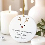 Ornement personnalisé en céramique avec nom et date pour le premier Noël de bébé Cadeau de douche de bébé pour les nouveaux parents