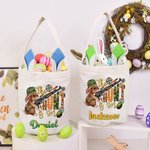 Personalized Cute Egg Hunter Bunny Bucket Bag with Name Easter Party Hunt Basket Holiday Birthday Gift for Boys Girls