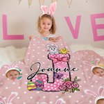 Personalisierte bunte Polka Dot Bunny Chick Initial 1-3 Gesicht Fotos weiche Decke mit Namen Home Decor Ostern Party Geschenk für Kinder
