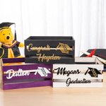 Personalised Glitter Graduation Cap Wooden Crate Storage Box with Text and Year Party Accessory Graduation Gift for Graduates