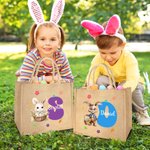 Personalized Watercolor Bunny Cute Rabbit Floral Initial Large Jute Tote Bag with Name Easter Egg Hunt Basket Holiday Party Favors Gift for Kids